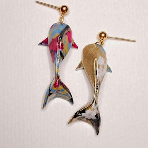 NOVITÀ! Orecchini origami a forma di carpa koi, orecchini a forma di pesce con carta giapponese Chiyogami e fiori di ciliegio, regalo di carta per anniversario.