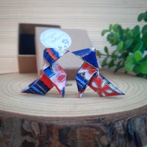 Orecchini origami, orecchini papillon di carta o cocotte, orecchini giapponesi, orecchini a bottone, orecchini grandi, regalo di carta