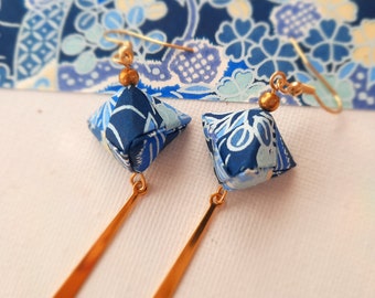 Boucles d'oreilles en papier origami avec forme géométrique boucles d'oreilles faites à la main boucles d'oreilles originales cadeau parfait pour anniversaire couleur bleu