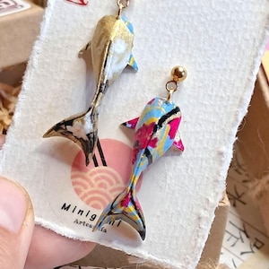 NOVITÀ! Orecchini origami a forma di carpa koi, orecchini a forma di pesce con carta giapponese Chiyogami e fiori di ciliegio, regalo di carta per anniversario.