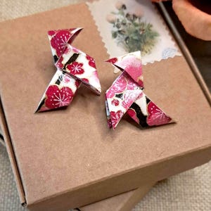 NUOVO! Papillon di carta o orecchini a cocotte, orecchini di carta giapponese, orecchini origami, orecchini per anniversario