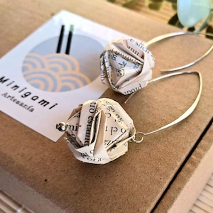 Orecchini a sfera origami kusudama a foglia di libro, orecchini giapponesi, orecchini lunghi in argento sterling 925, regalo di carta per Natale