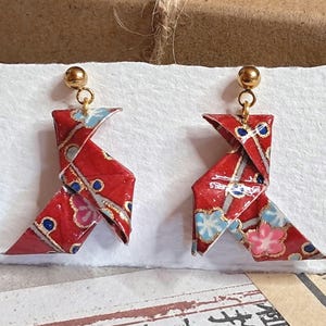Orecchino origami a forma di papillon di carta, orecchino cocotte di carta giapponese, regalo di anniversario di carta, orecchino impermeabile