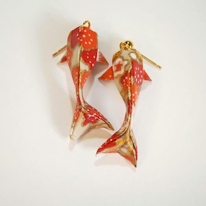 Orecchini origami carpa koi, orecchini pesce con fiore rosso carta giapponese chiyogami, regalo di carta per anniversario