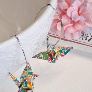 Orecchini a forma di gru origami carini, orecchini di carta giapponese in argento sterling placcato oro, regalo di carta per anniversario