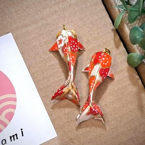 Orecchini origami carpa koi, orecchini pesce con fiore rosso carta giapponese chiyogami, regalo di carta per anniversario