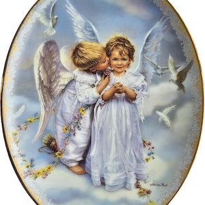 Bradford Exchange &quot;Angel Kisses&quot; by Sandra Kuck – Limited Edition Fine Porcelain Plate, On Angel’s Wings Collection