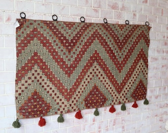 Tapiz bohemio, tapiz de pared de lana tejido a mano / WH-1418 / 35 x 61 pulgadas
