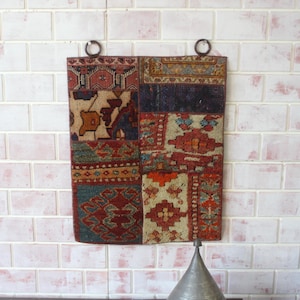 Boho wandtapijt, patchwork wandkleed, vintage handgeweven muurtapijt / WH-422/