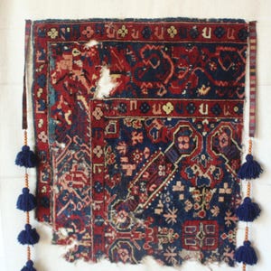 Antique Tapestry, Shirvan Rug Tapestry, Antique Rug Fragment , Bohemian Wall Hanging / WH-431 / 39X46 inches image 7