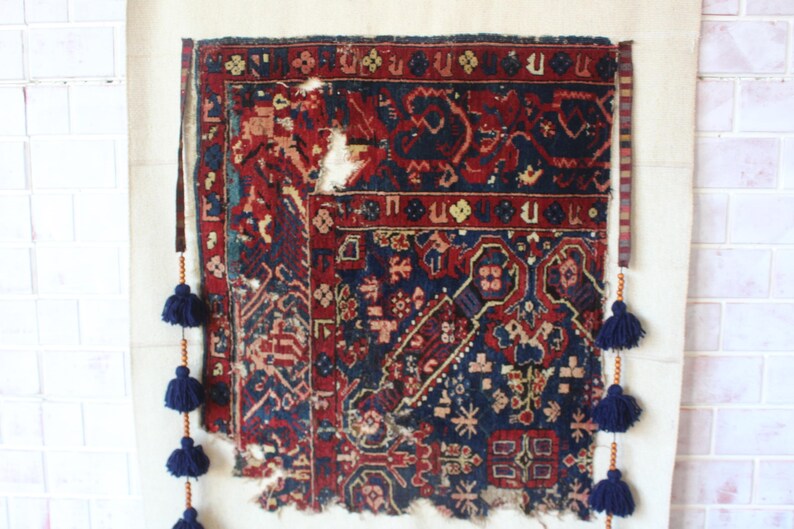 Antique Tapestry, Shirvan Rug Tapestry, Antique Rug Fragment , Bohemian Wall Hanging / WH-431 / 39X46 inches image 7