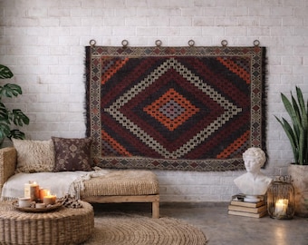 Etnisk handvävd ull boho väggaccessoar kelimtapet / WH-1027-28 / 53X73