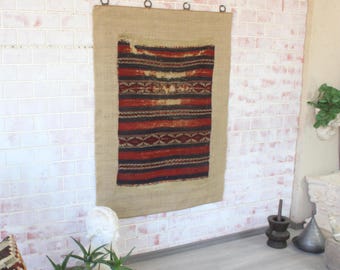 Antique Chuval  Tapestry, Ethnic Tapestry, Bohemian Wall Rug, Antique Tapestry / WH-913 / 40x55 inches