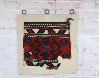 Antique Caucasian Rug Fragment, Antique  Rug Tapestry, Bohemian Wall Rug / WH-840 / 27x27 inch
