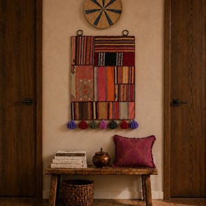 Etnisch wandkleed, boho wandkleed, boho wandtapijt, patchwork wandtapijt / WH-581/21 x 30 inch