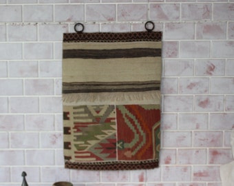 Kelimmatta, boho väggmatta, lapptäcke, etnisk lapptäcke väggbonad / WH-323 / 21x30 tum