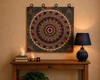 Antique Embroidered  Tapestry , Silk Suzani Tapestry, Ethnic Silk Suzani  Wall Hanging / WH-412 / 100x100 cm / 39x39 inches