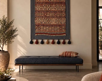 Antique Anatolian Kilim  Tapestry, Bohemian Wall Hanging, Antique Chuval Fragment  (39x51 inches) /  WH-946