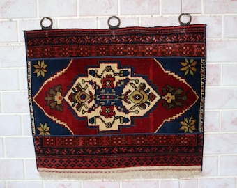 Patchwork Teppich, Anatolischer Teppich mit Buchara Muster, Wandteppich, Wandbehang / WH-1022 / 25x29