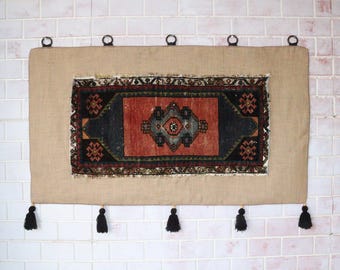 3'X4'5'' Vintage Rug Tapestry, Bohemian Wall Rug, Handwoven Wall Art  / WH-1743