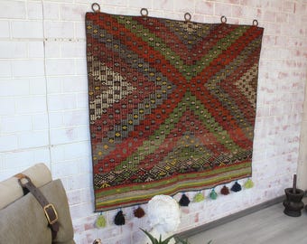Handgewebter Kelim Wandteppich, Wollteppich (130 x 150 cm)