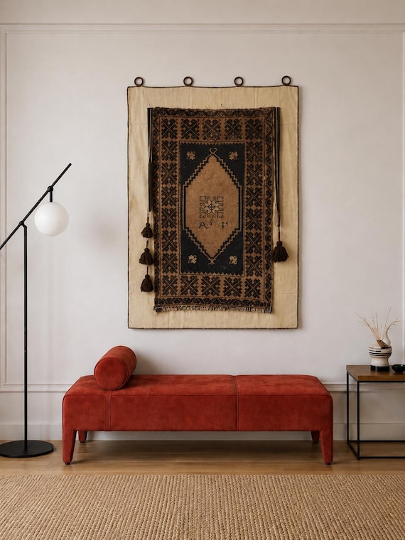 Antique  Rug Tapestry, Karakeçili- Bergama Rug  , Bohemian Wall Hanging / WH-433 / 39x54 inches