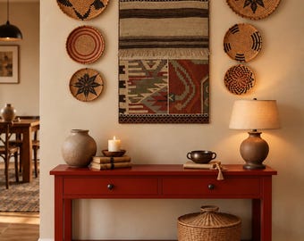 Tapisserie kilim, tapis mural bohème, tapisserie patchwork, tenture murale ethnique patchwork / WH-323/61 x 30 pouces