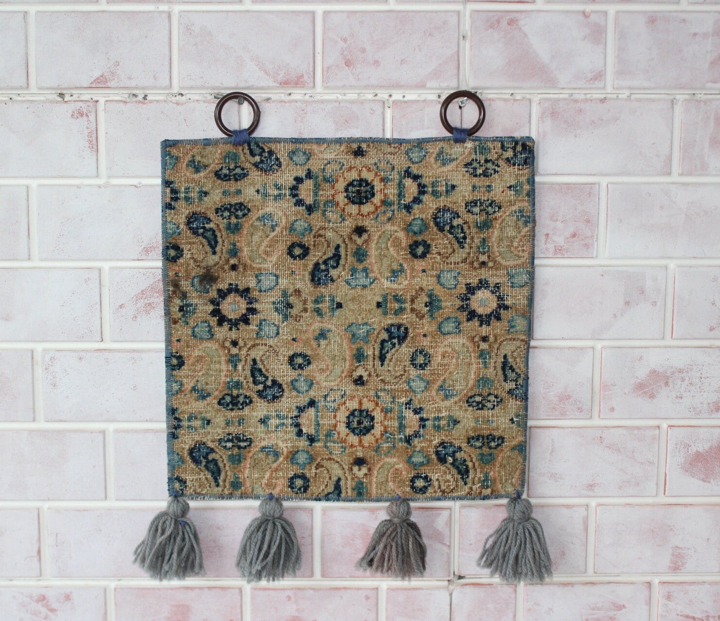 Hereke Wall Rug, Small Blue Rug Wall Hanging, Classic Small Wall Rug ...