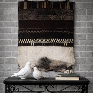 Tapeçaria de parede Boho, tapeçaria de pele de navio e tapete, acessório de parede patchwork / WH-417 / 25 x 42 polegadas