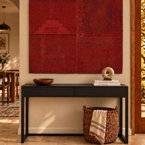 4'2''x4'8'' Patchwork Tapestry, Red Rug Tapestry, Bohemian Wall Rug , Handwoven Red Wall Hanging / WH-1811