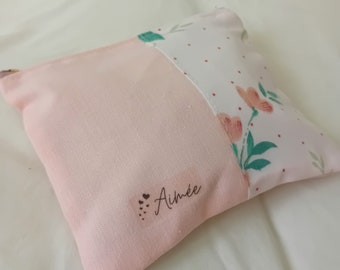 Pink and flowery pencil case “Aimée”