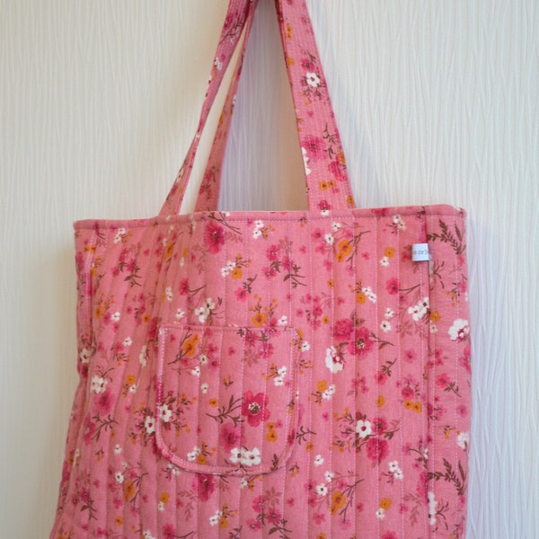 Sac cabas fleuri rose