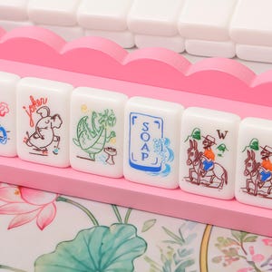 Hand Drawn American Mahjong Set with Rack, Mahjong Mat, Dice and Dice Tray, Creative Table Game Gift for Players