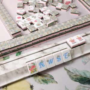 Pearl White American Mahjong Set, Opal Shell Acrylic Tiles, Pink Green Layered 160 Tile Game, Gift for Mahjong Players and Collectors +Rack(set of 4)