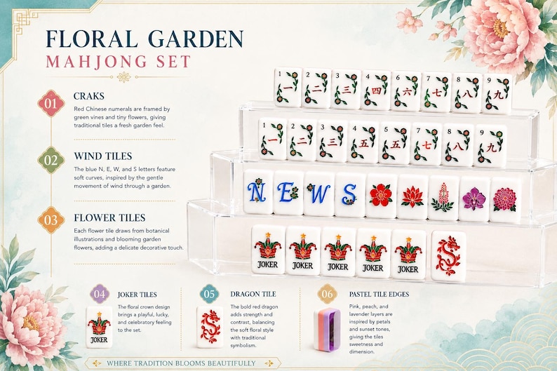 Pearl White American Mahjong Set, Opal Shell Acrylic Tiles, Pink Green Layered 160 Tile Game, Gift for Mahjong Players and Collectors image 4