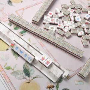 Pearl White American Mahjong Set, Opal Shell Acrylic Tiles, Pink Green Layered 160 Tile Game, Gift for Mahjong Players and Collectors image 9