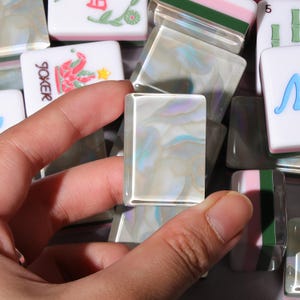 Pearl White American Mahjong Set, Opal Shell Acrylic Tiles, Pink Green Layered 160 Tile Game, Gift for Mahjong Players and Collectors image 10