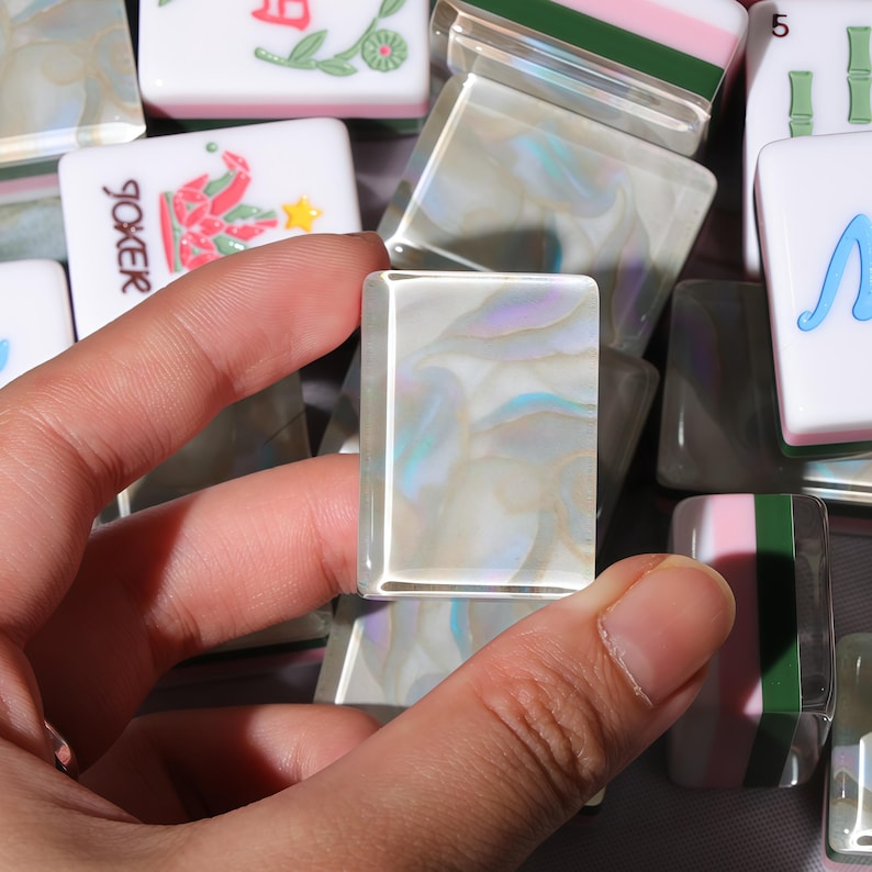 Pearl White American Mahjong Set, Opal Shell Acrylic Tiles, Pink Green Layered 160 Tile Game, Gift for Mahjong Players and Collectors image 10