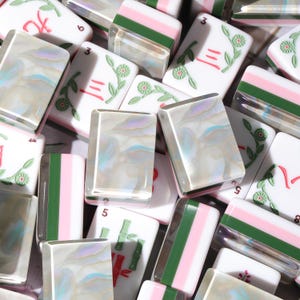 Pearl White American Mahjong Set, Opal Shell Acrylic Tiles, Pink Green Layered 160 Tile Game, Gift for Mahjong Players and Collectors