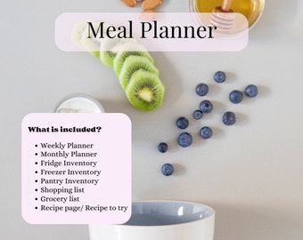 Printable Meal Planner and Grocery List - Weekly Menu Organizer - Digital Download