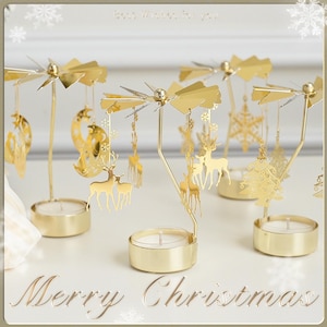 Candle Carousel Spinner with 3 Tea Lights | Rotary Holder Set | Spinning Tea Light Candles | Unique Christmas Gift | Holiday Home Decor