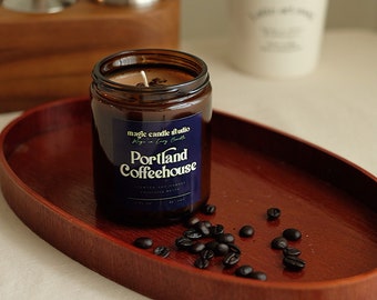 Portland Coffeehouse Scented Candle | Fresh Coffee Aroma | Ground Coffee Beans | Soy Wax