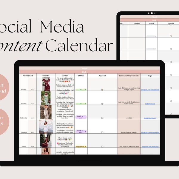 Aesthetic Social Media Manager Content Calendar | Google Sheets Monthly Content Calendar Template | Instagram Calendar | Simple Calendar