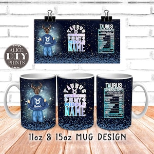 Taurus Zodiac Sign Nutrition Facts Celestial Glitter Mug Sublimation Template - 11Oz Mug & 15Oz - PNG Wrap Download