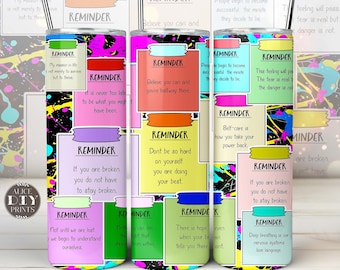 Mental Health Sticky Note Reminder 20oz Affirmative Growth Mindset Skinny Tumbler Wrap Inspiration PNG Sublimation (Plus 9 FREE Designs)