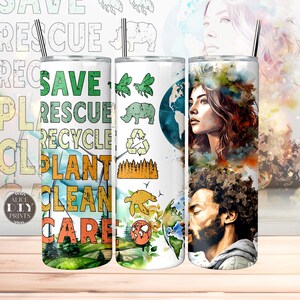 Envoltorio para vaso delgado de 20 oz con diseño de Día de la Tierra, ahorro, rescate, reciclaje, reducción de la contaminación, medio ambiente, ecología verde, sublimación PNG (más 9 diseños GRATIS)