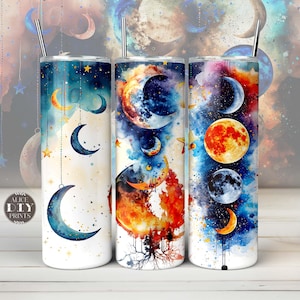 Fire Moon 20oz Celestial Galaxy Star Astronomy Skinny Tumbler Wrap Moon Phases PNG Sublimation Designs Download (Plus 9 FREE Designs)