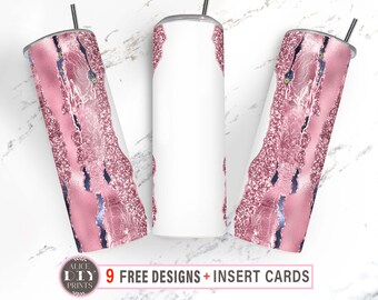 Add Your Own Text / Add Name Pink Glam Tear Marble Glitter 20oz Skinny Tumbler Wrap PNG Sublimation Designs Download (Plus 9 FREE Designs)