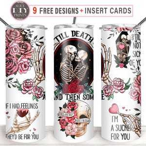 Till Death Skeletons Valentines Day 20oz Gothic Couple Love Romantic Skinny Tumbler Wrap, Roses PNG Sublimation Prints (9 FREE Designs)