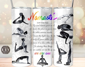 Namaste YOGA Poses 20oz Skinny Tumbler Wrap Zen Meditation Mindfulness Inspiration PNG Sublimation Designs Download (Plus 9 FREE Designs)